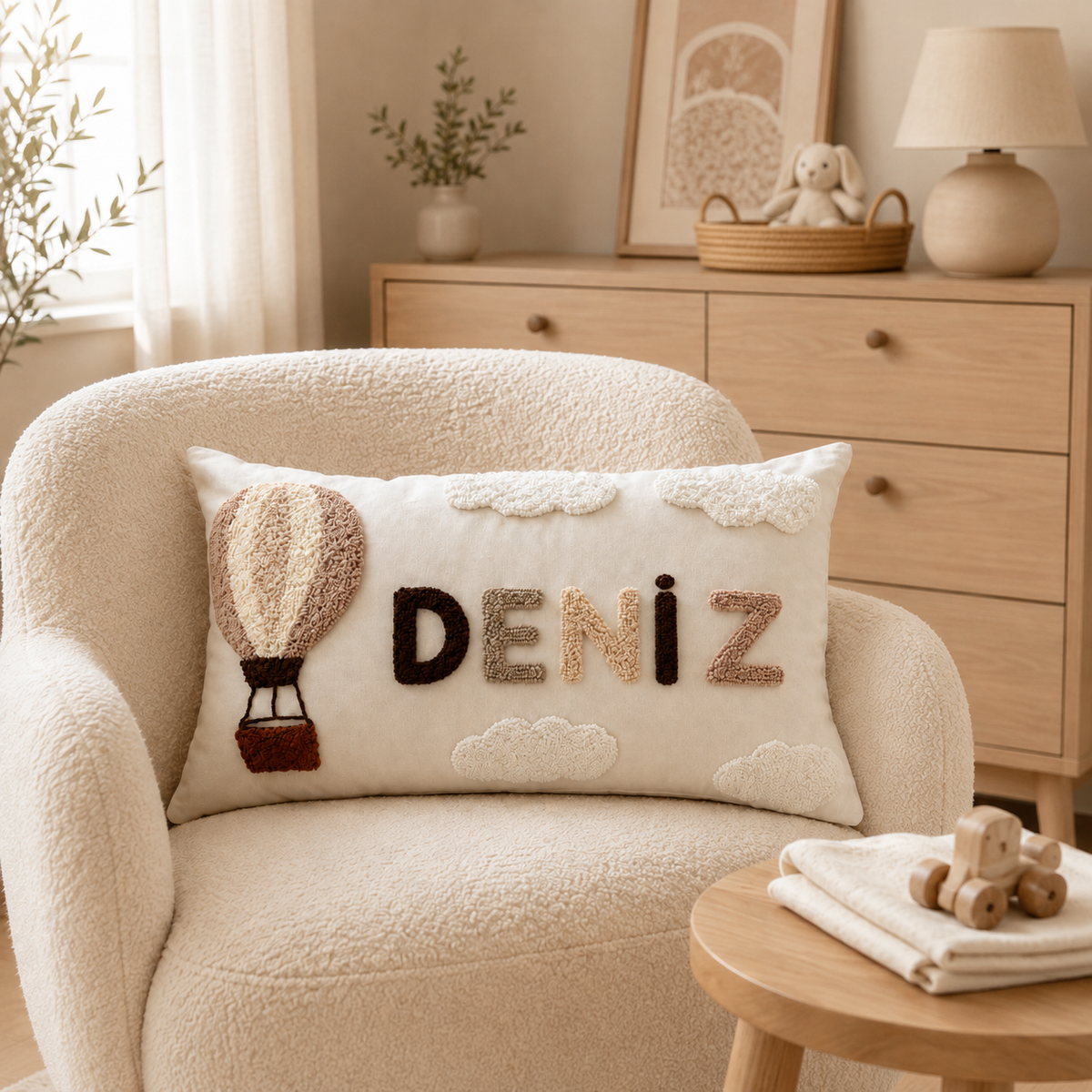 Punch İşlemeli Özel Bebek İsimli Hastane Odası Dekor Yastığı