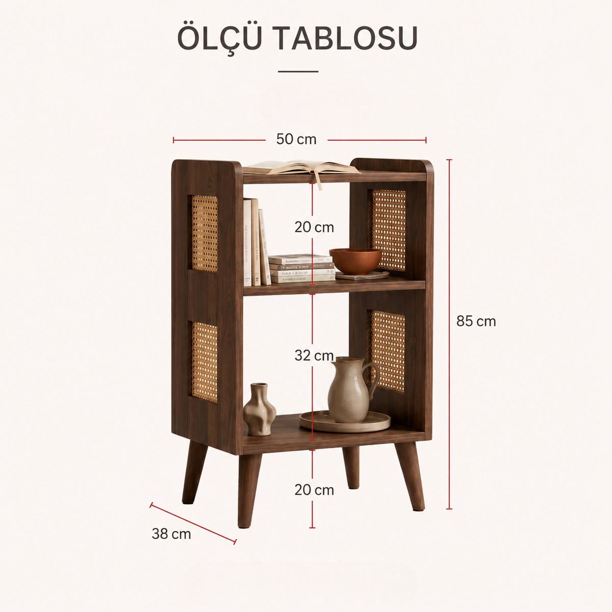 Rattan Detaylı Ahşap Depolama Dolabı Çok Amaçlı Konsol