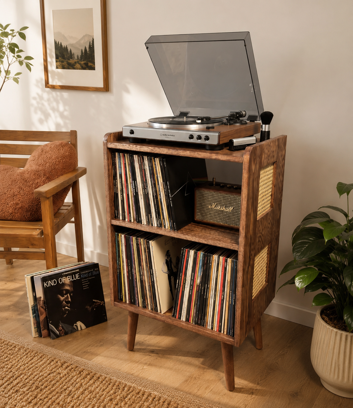 Rattan Detaylı Ahşap Depolama Dolabı Çok Amaçlı Konsol