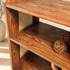 Rattan Detaylı Ahşap Depolama Dolabı Çok Amaçlı Konsol