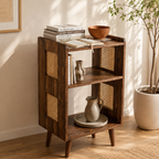 Rattan Detaylı Ahşap Depolama Dolabı Çok Amaçlı Konsol