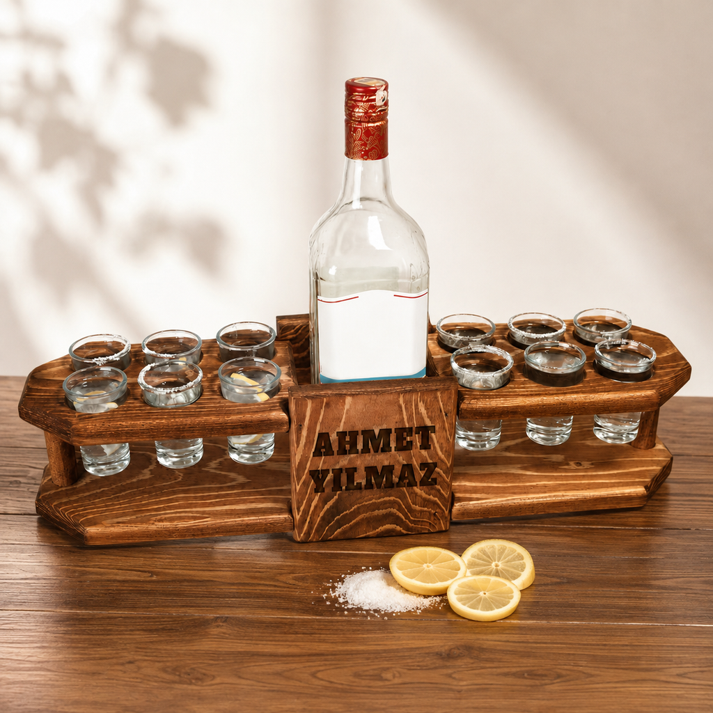Kişiselleştirilebilir Ahşap Shot Bardaklı Tekila Servis Seti