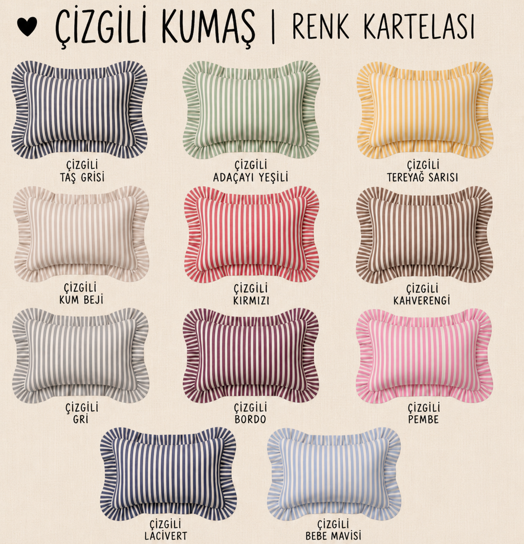 Kişiye Özel İsimli Pembe Çizgili Punch İşlemeli Yastık