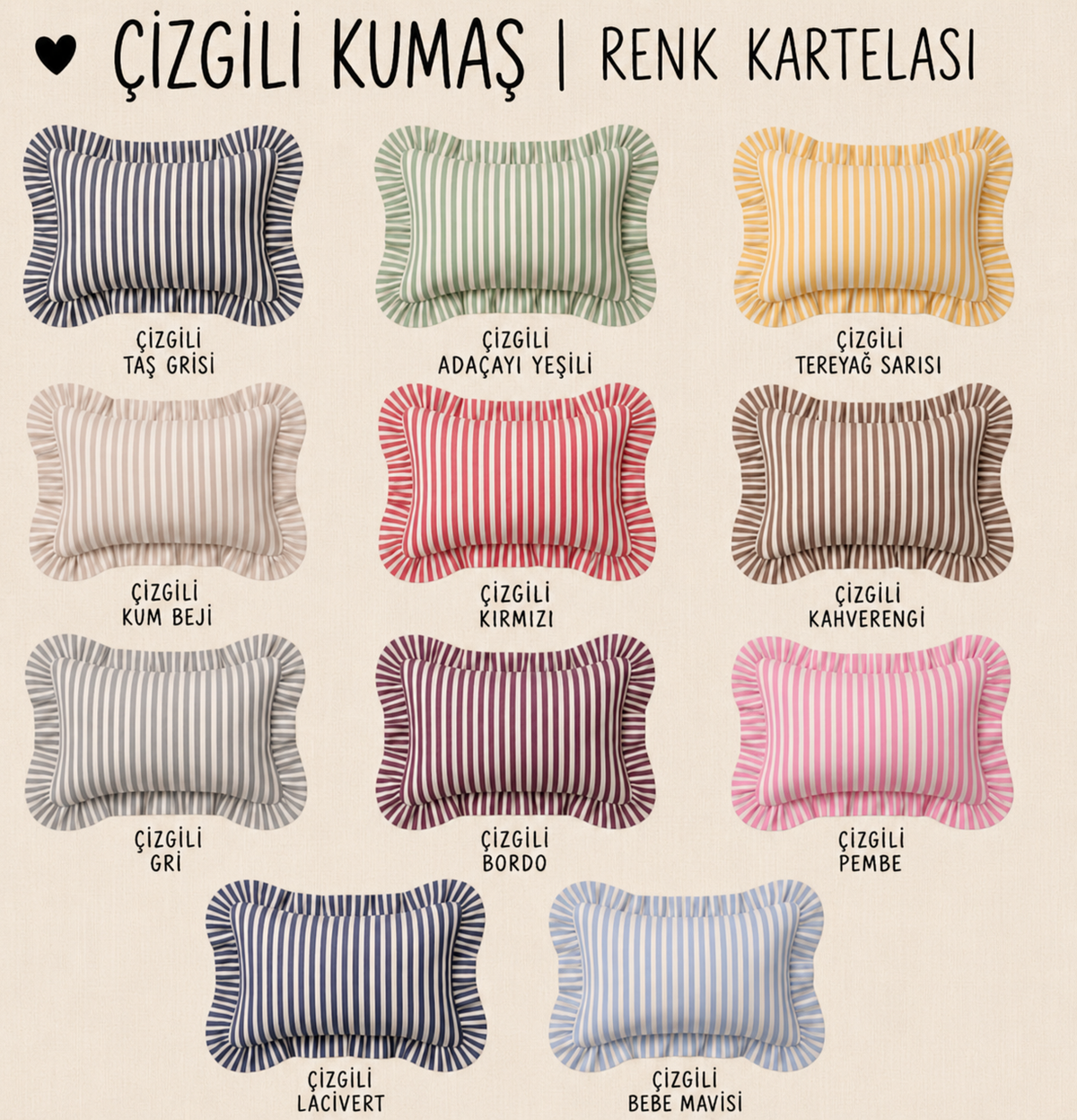 Kişiye Özel İsimli Pembe Çizgili Punch İşlemeli Yastık