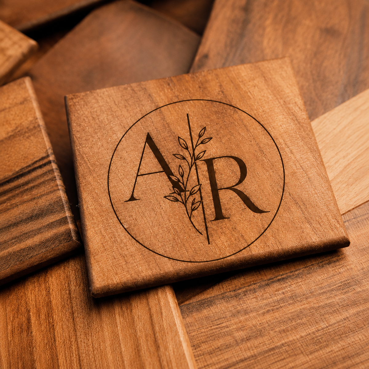 Kurumsal Logo Kazımalı Ahşap Bardak Altlığı Seti