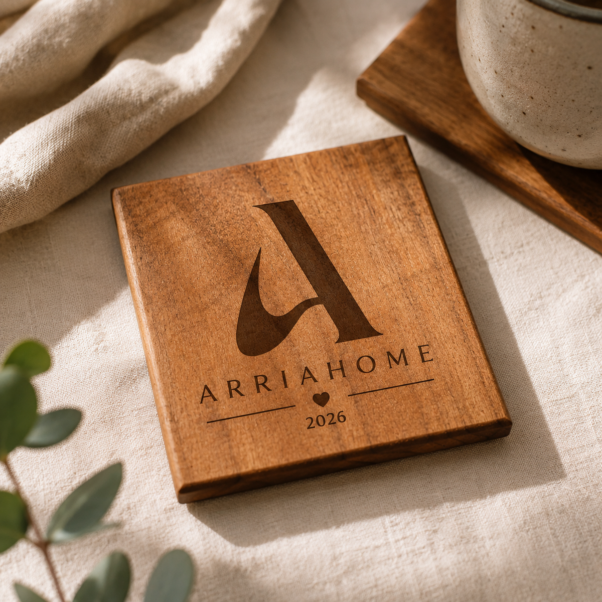 Kurumsal Logo Kazımalı Ahşap Bardak Altlığı Seti