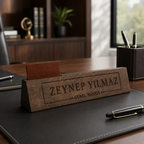 Ofis Masası İçin Ahşap İsimlik ve Kartvizit Tutucu