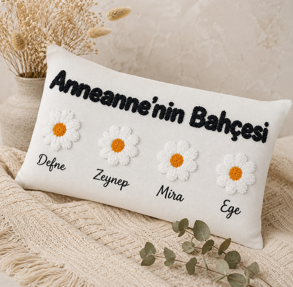 Kişiye Özel Aile Bahçesi Doğum Ayı Çiçekleri Yastığı