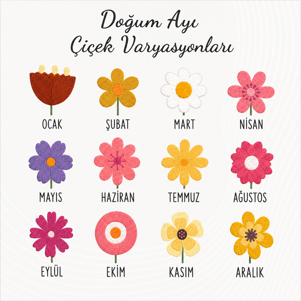 Kişiye Özel Aile Bahçesi Doğum Ayı Çiçekleri Yastığı