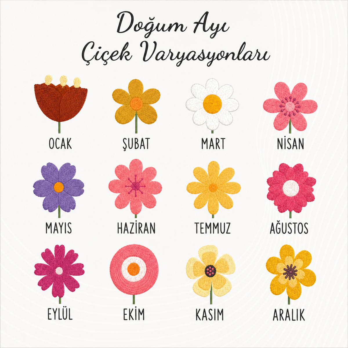 Kişiye Özel Aile Bahçesi Doğum Ayı Çiçekleri Yastığı
