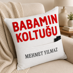 Babaya Özel İsimli Kumanda Cepli Koltuk Yastığı