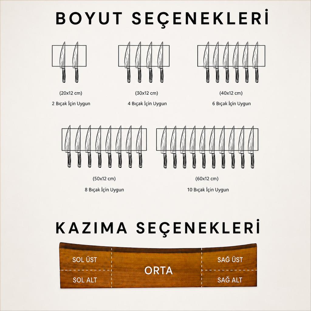 İsim Kazımalı Canlı Kenar Duvara Monte Manyetik Bıçak Tutucu