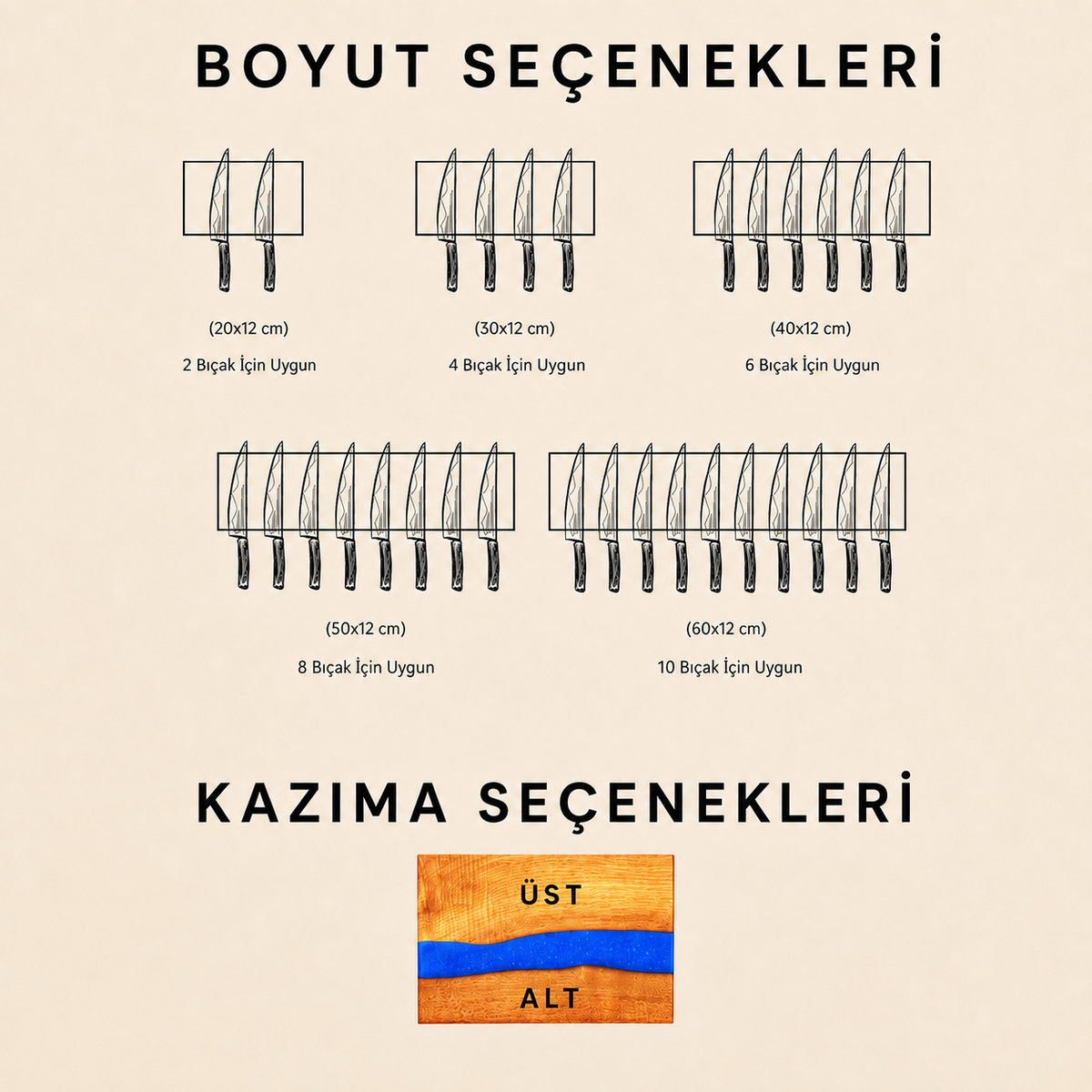 Kişiye Özel Epoksi Ahşap Manyetik Bıçak Tutucu Duvara Monte Bıçak Askısı