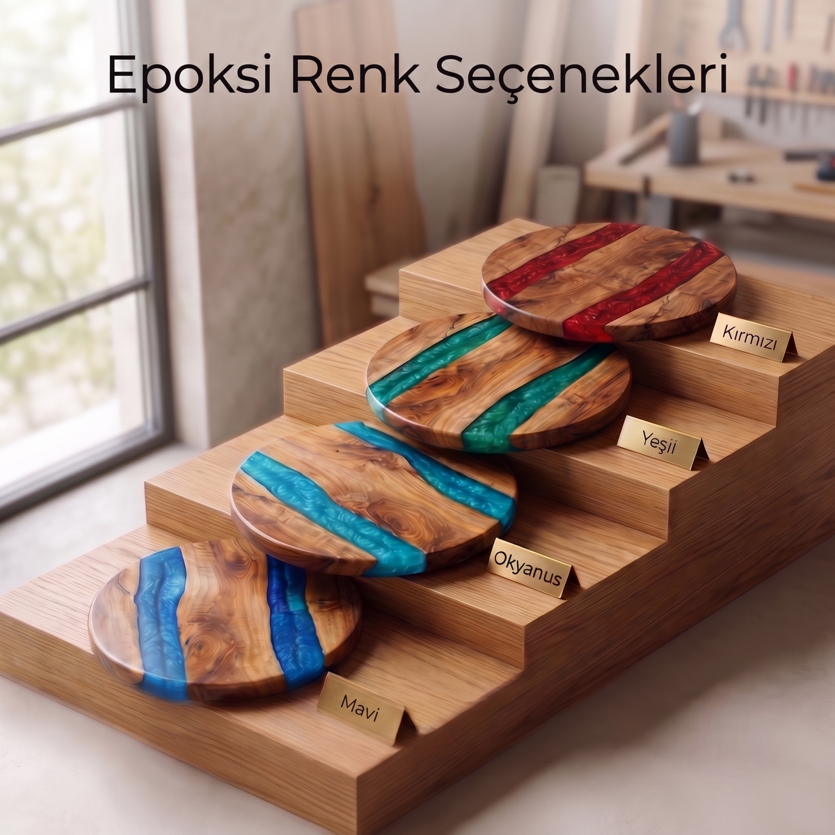 Yuvarlak Epoksi Tasarım Ahşap Salon Sehpası