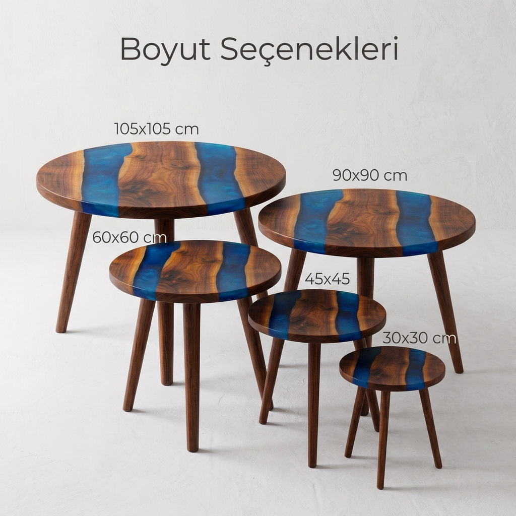 Yuvarlak Epoksi Tasarım Ahşap Salon Sehpası