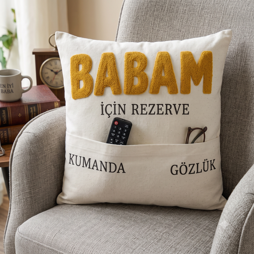 Babaya Özel Cepli Koltuk Organizer Yastığı