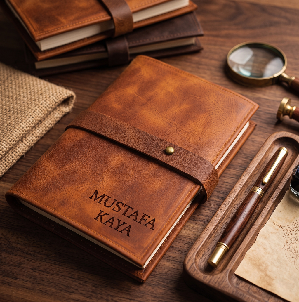Kişiye Özel Yeniden Kullanılabilir Hakiki Deri Defter Kılıfı
