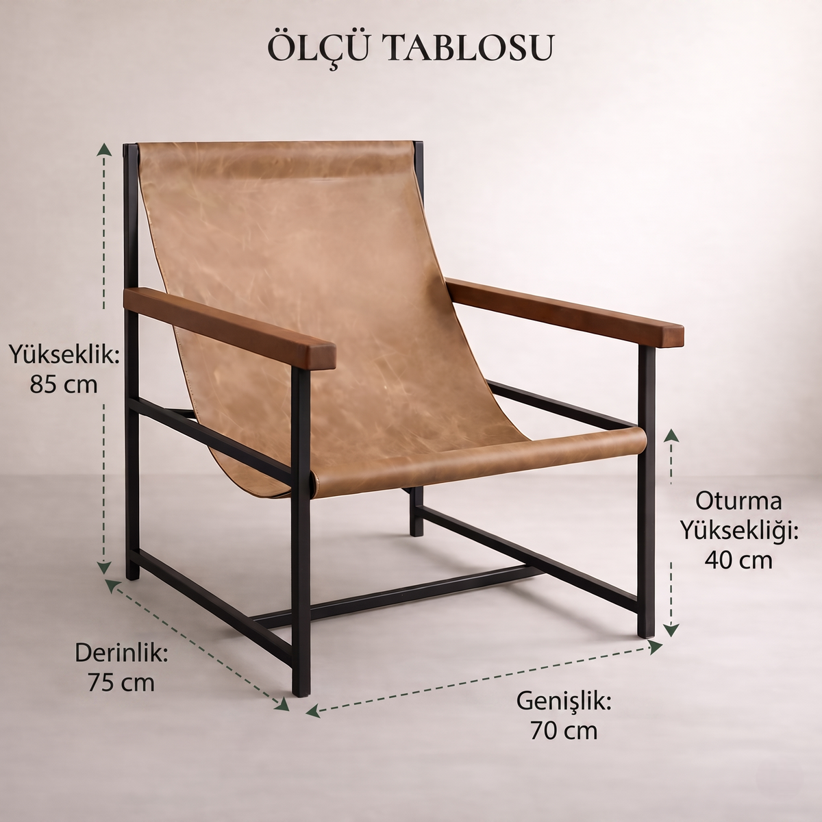 Ahşap Kolçaklı Metal Gövdeli Deri Berjer