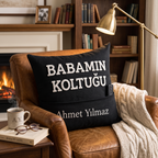 Babaya Özel İsimli Kumanda Cepli Koltuk Yastığı