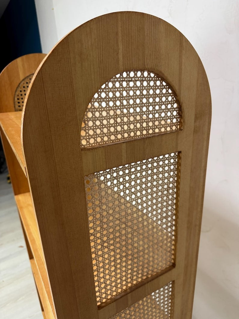 4 Raflı Rattan Ahşap Raf Ünitesi Depolama Standı
