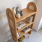 4 Raflı Rattan Ahşap Raf Ünitesi Depolama Standı