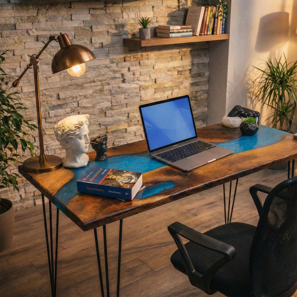 Epoksi Nehir Detaylı Özel Üretim Ahşap Ofis Masası